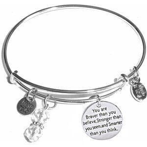 Women's  Stainless Steel Message Charm Expandable Wire Bangle Bracelet, Popular,